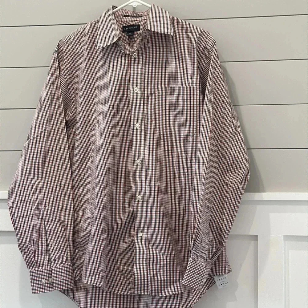 Lands‎ End Plaid Dress Shirt Medium 15-15 1/2